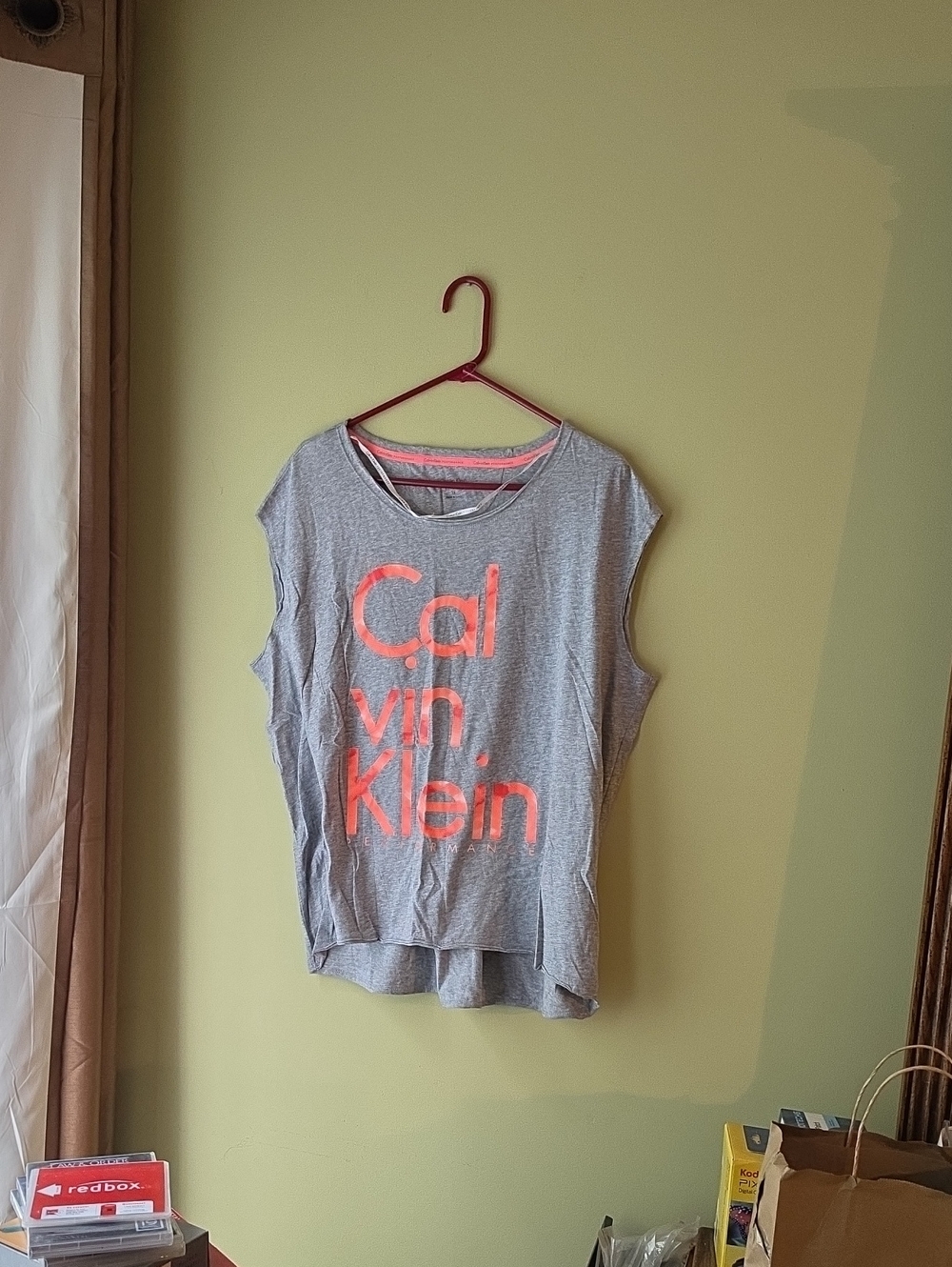 Calvin Klein Performance Gray Tank with Neon Coral Logo